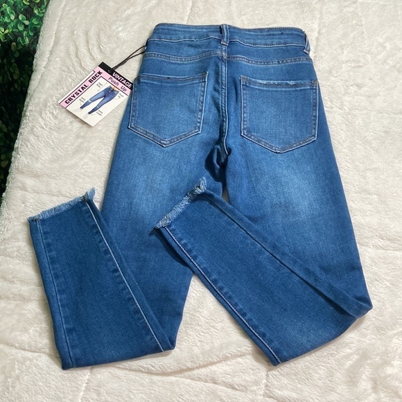 NEW Crystal Rock size 0 distressed jeans vintage push up skinny hi rise frayed - Picture 2 of 11